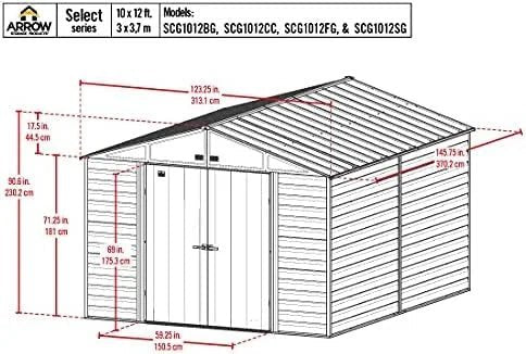 Arrow Select 10′ x 12′ Outdoor Lockable Steel Storage Shed Building, Charcoals - Prioka
