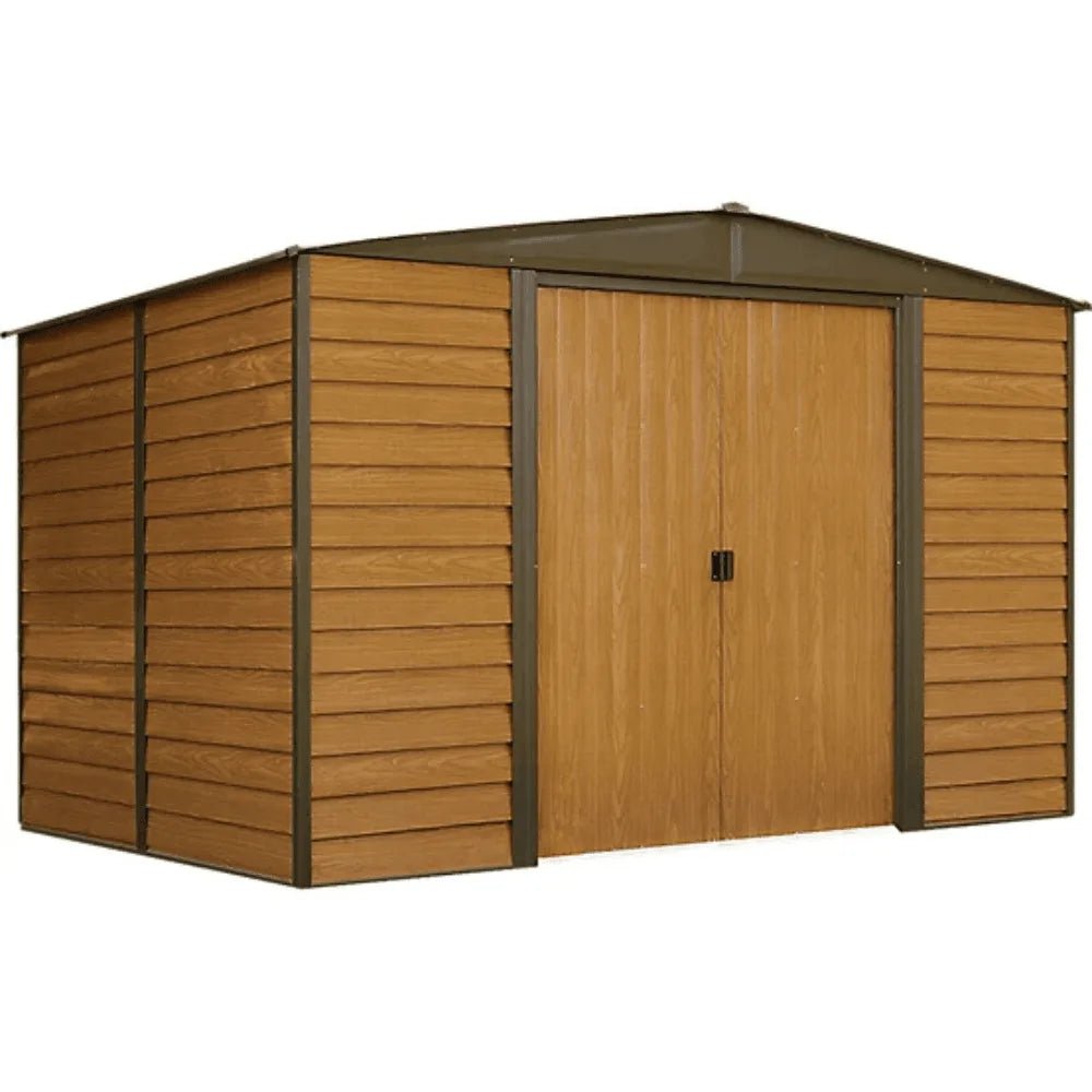 Arrow Woodridge 10 ft. x 8 ft. Metal Storage Shed with Woodgrain Finish - Prioka