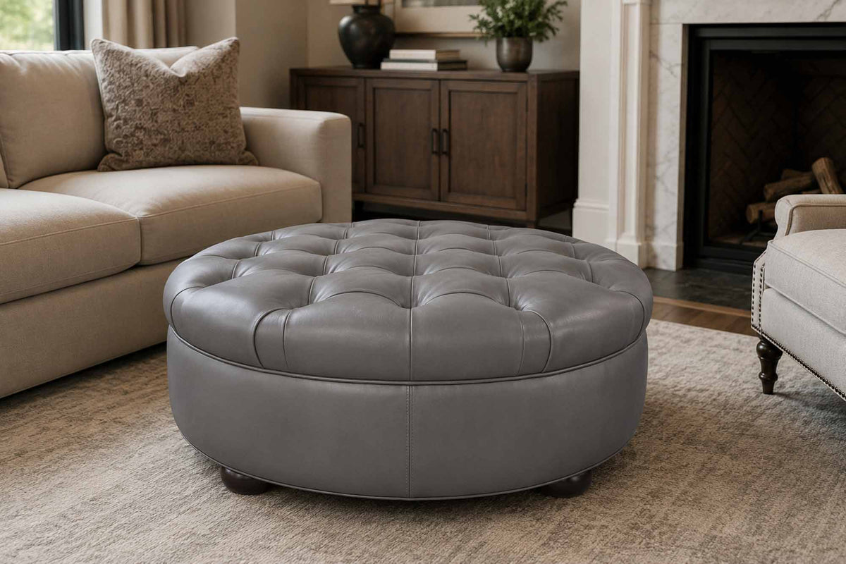 Ashbrook Leather Ottoman - Prioka