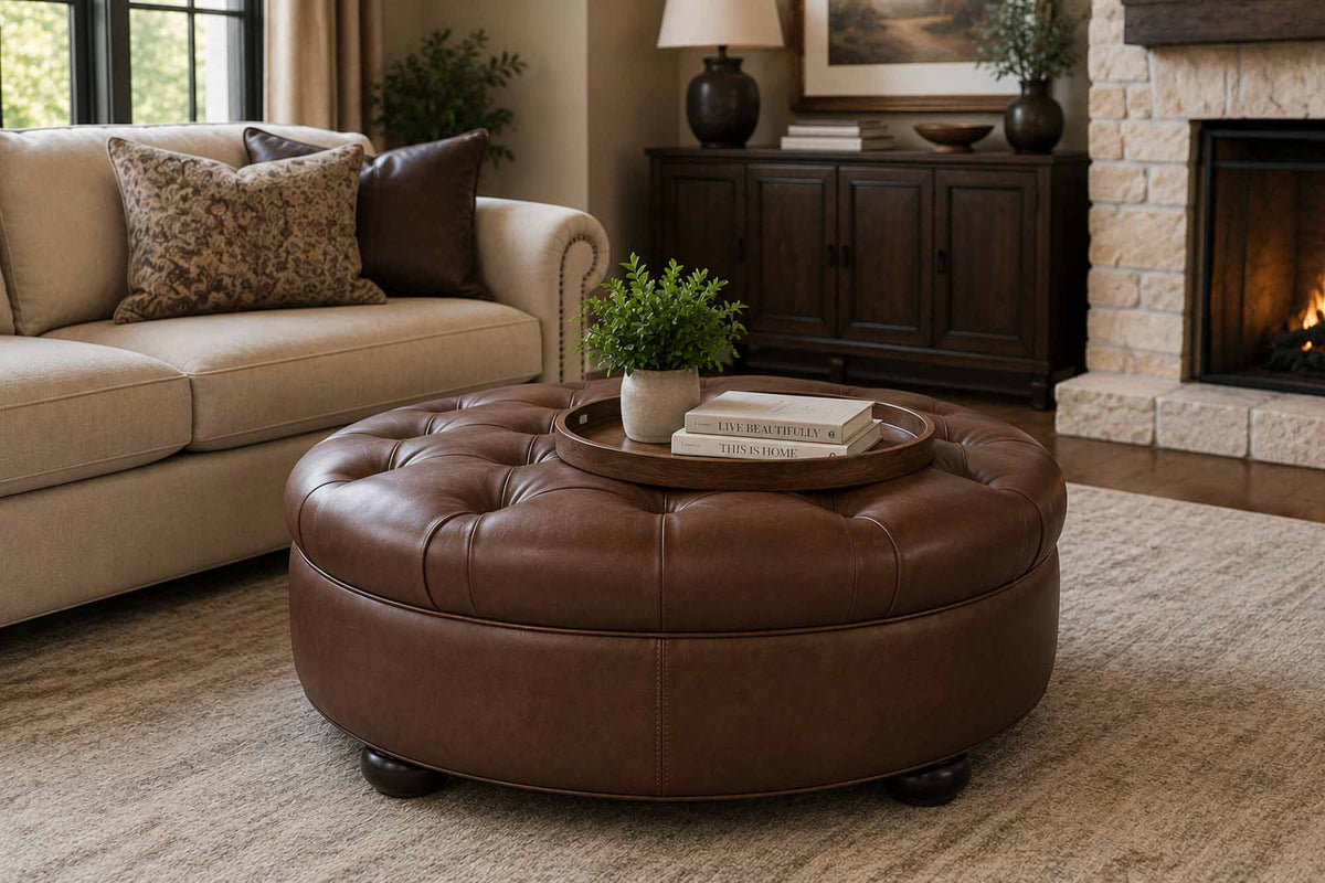 Ashbrook Leather Ottoman - Prioka