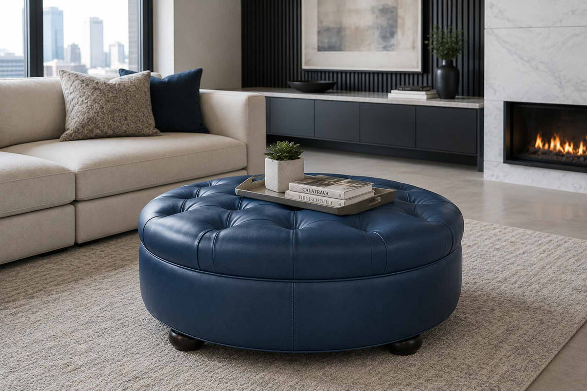 Ashbrook Leather Ottoman - Prioka