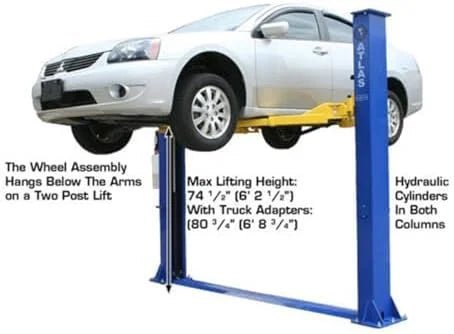 ATLAS Automotive Equipment 9KBPX 2-Post Lift/Hoist, Baseplate Style, 9’6″ Minimum Ceiling Height, 9,000lb Capacity, Symmetric Arms, Dual Hydraulic Chain Drives Cylinders, for Low Ceiling Home Use - Prioka