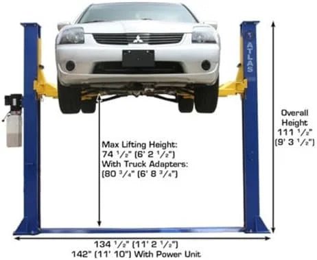ATLAS Automotive Equipment 9KBPX 2-Post Lift/Hoist, Baseplate Style, 9’6″ Minimum Ceiling Height, 9,000lb Capacity, Symmetric Arms, Dual Hydraulic Chain Drives Cylinders, for Low Ceiling Home Use - Prioka