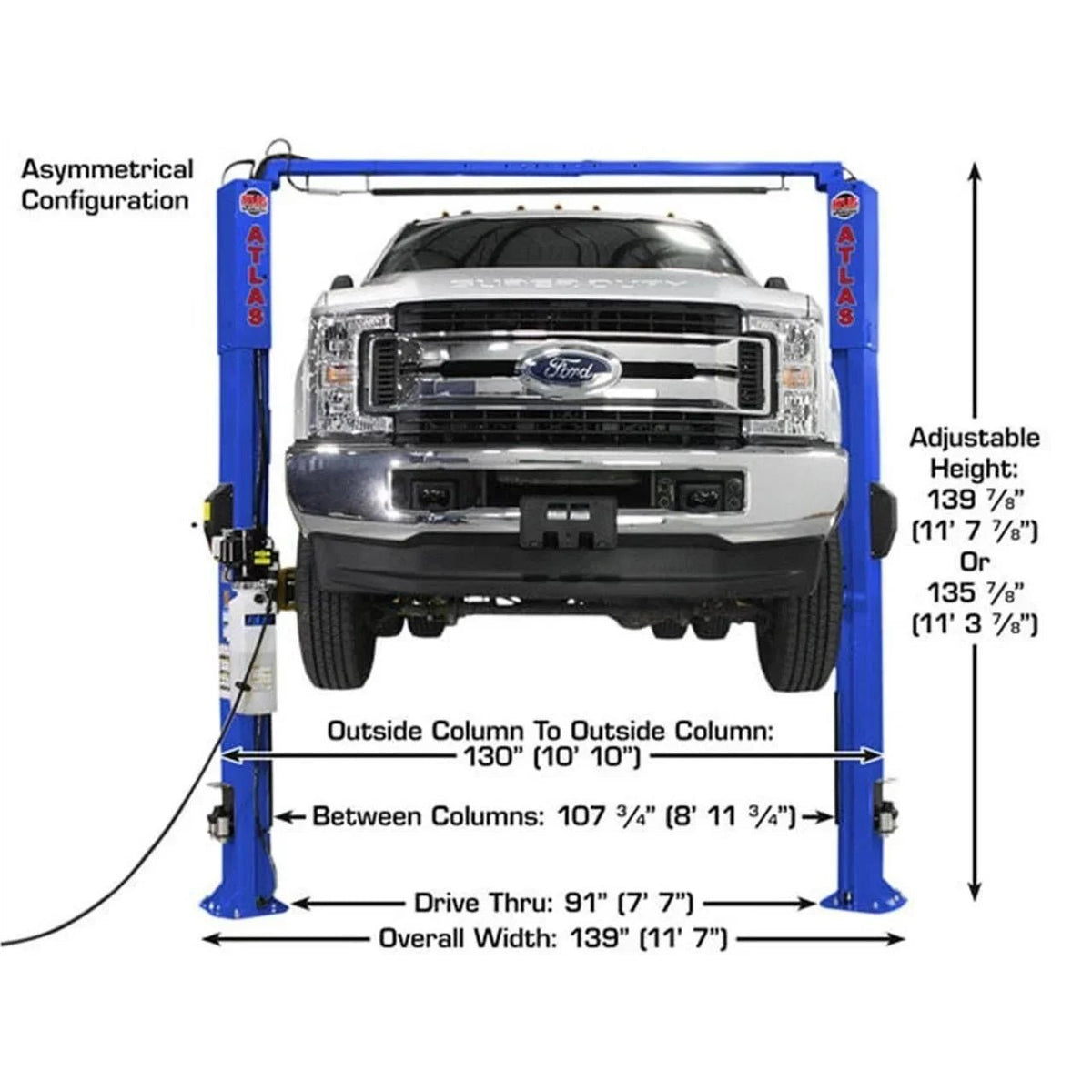Atlas Equipment Platinum PVL10 ALI Certified Commercials Overhead 10,000 lb. Capacity 2-Post Lift - Prioka