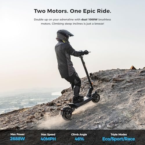 Ausom L2 Max 2000W Dual Motor Electric Scooter for Adults, 56 Miles Max Range Folding Off Road E Scooter, 31 Mph Top Speed,48V 20.8Ah Battery, E-ABS and Dual Disc Brakes, All-Round Lighting System - Prioka
