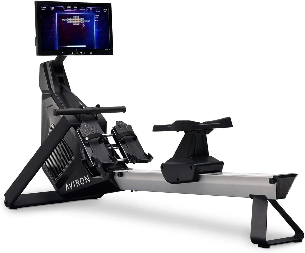 Aviron Strong Series Rower: 22″ HD Touchscreen, Dual Air &amp; Magnetic Resistances up to 100 lbs. Game-Based Workouts, Streaming, Compact Designs - Prioka