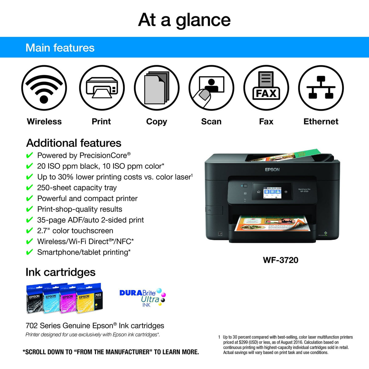 Epson WorkForce Pro WF-3720 Wireless All-in-One Color Inkjet Printer