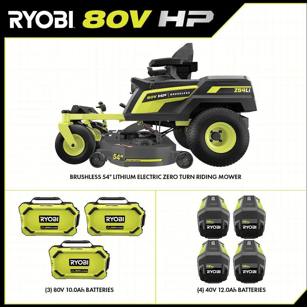 80V Max HP Lithium 54″ Brushless Electric Zero Turn Lawn Mower