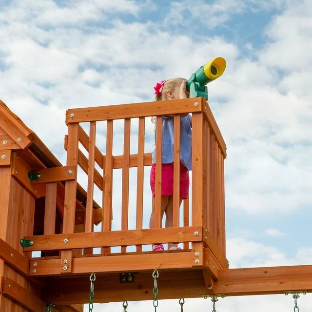 Backyard Discovery Skyfort II Wooden Swing Set with Wave Slide - Prioka