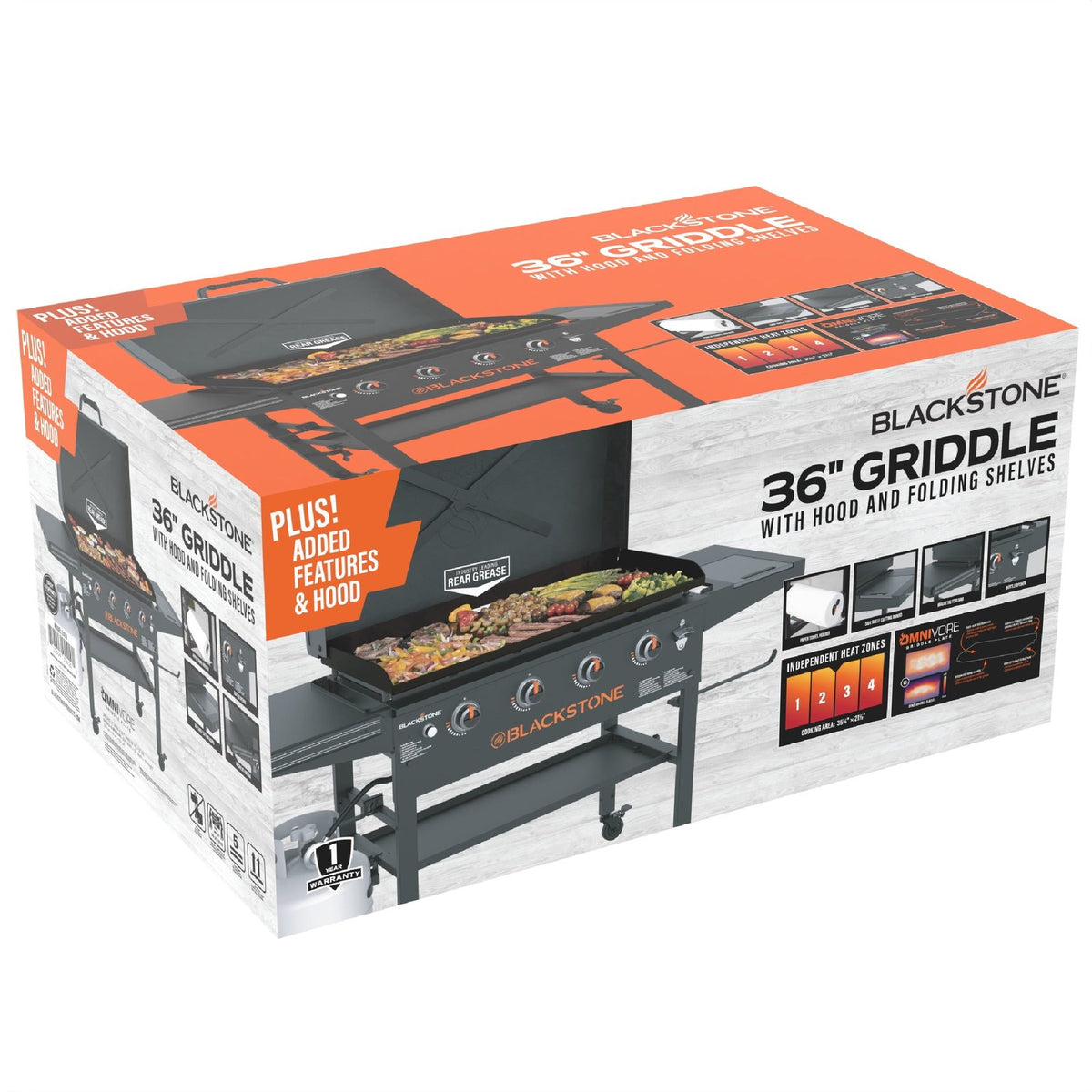 Blackstone Original Outdoor Griddle, 4-Burner 36″ Propane Flat Top Grill with Hood, Black