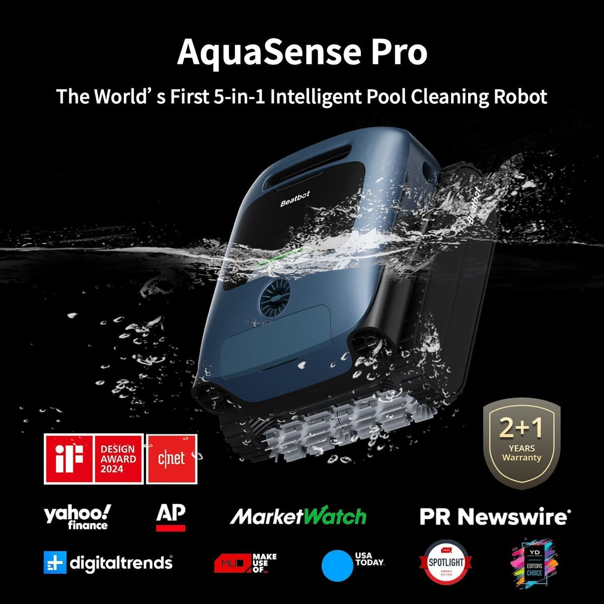 Beatbot Aquasense Pro Cordless Pool Cleaner Robot – Clarifies Water, Cleans Surface, Floor, Walls and Waterline, Intelligent Path Optimization, Surface Parking – Dark Blue - Prioka