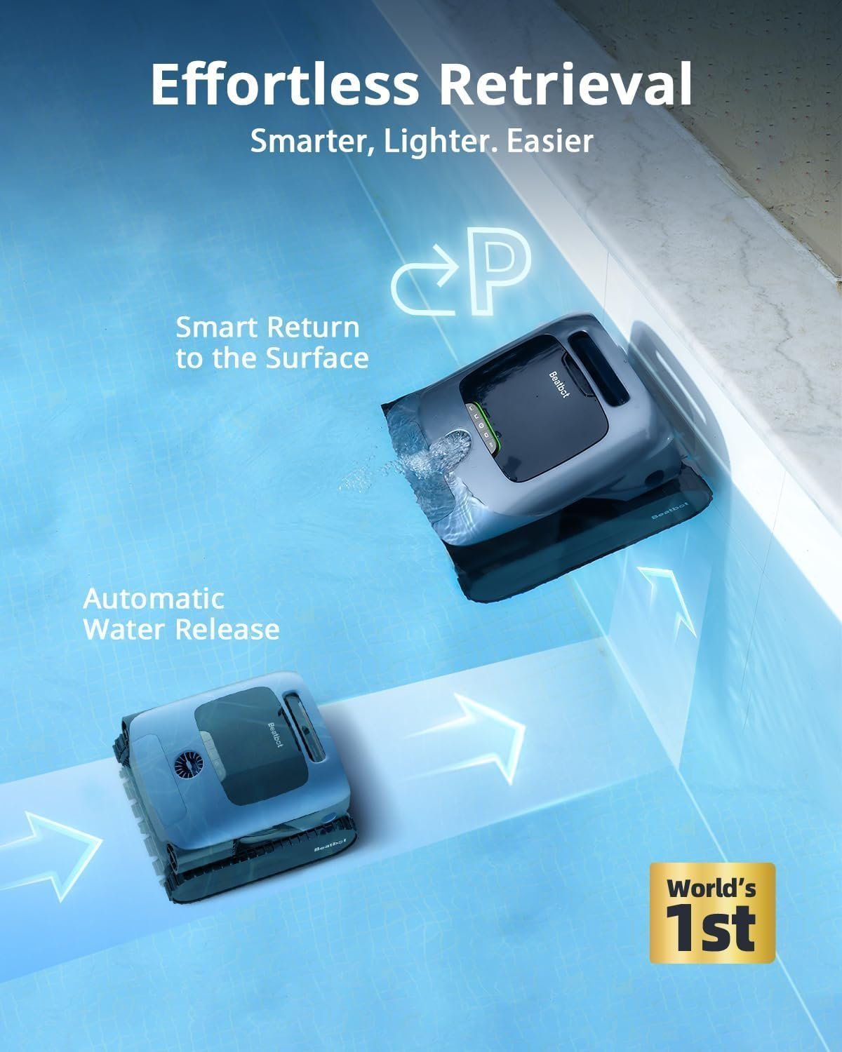 Beatbot Aquasense Pro Cordless Pool Cleaner Robot – Clarifies Water, Cleans Surface, Floor, Walls and Waterline, Intelligent Path Optimization, Surface Parking – Dark Blue - Prioka