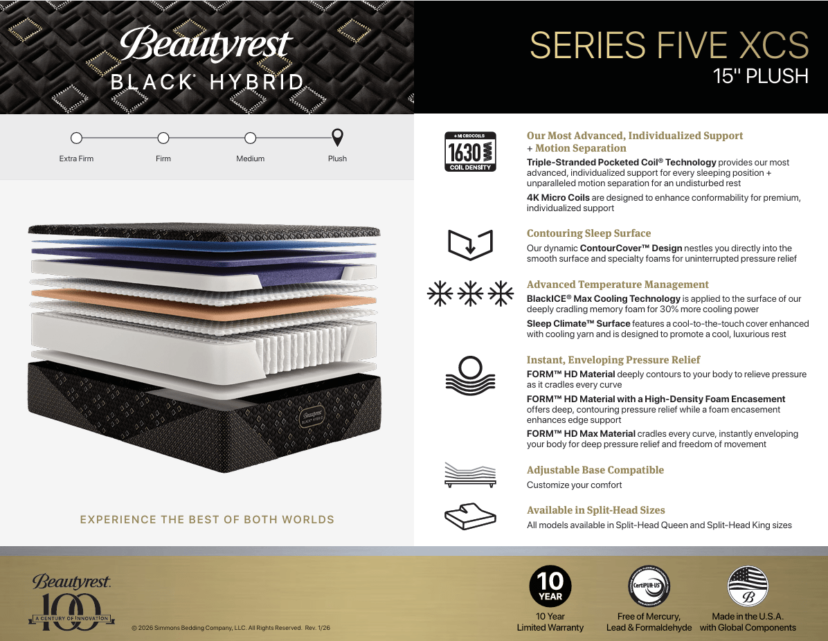 Beautyrest Black XCS Series Five Plush Hybrid Mattress - Prioka