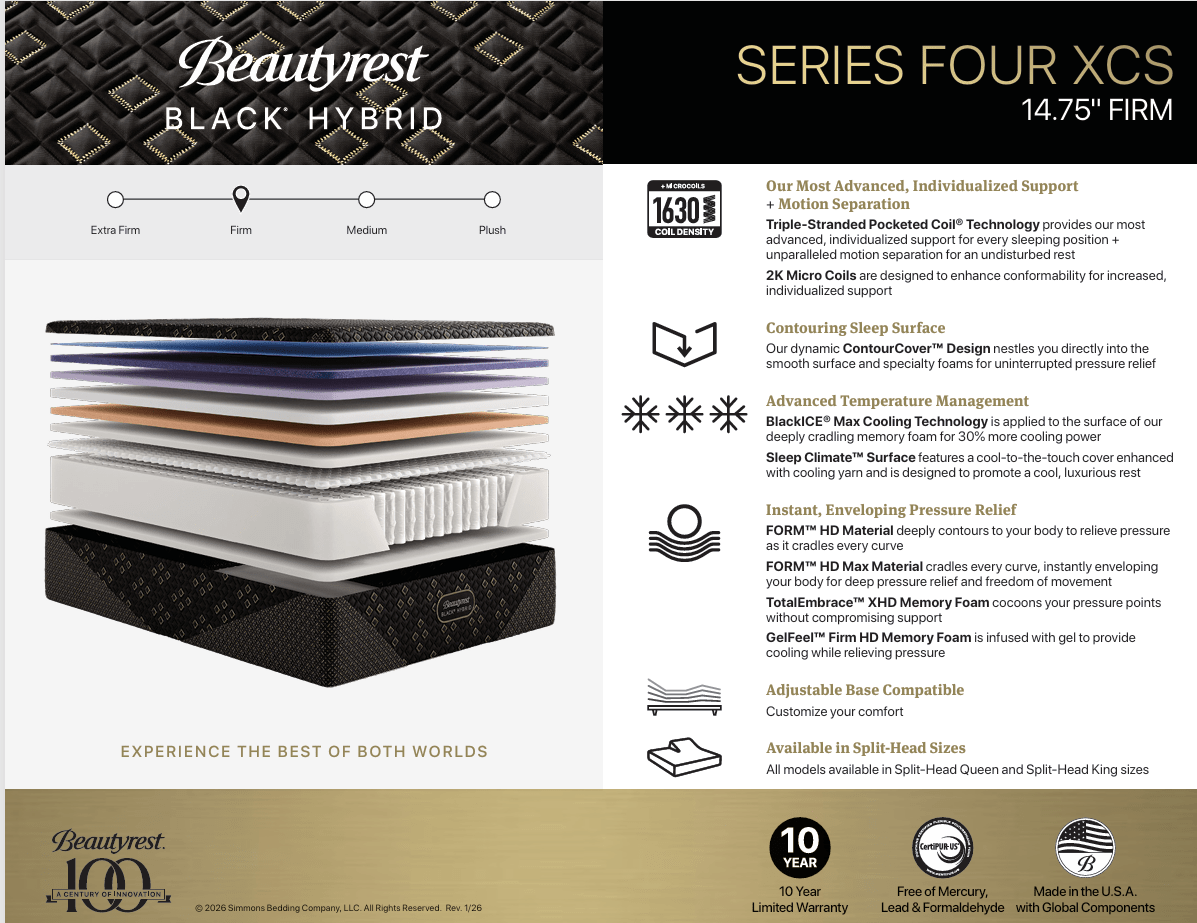 Beautyrest Black XCS Series Four Firm Hybrid Mattress - Prioka