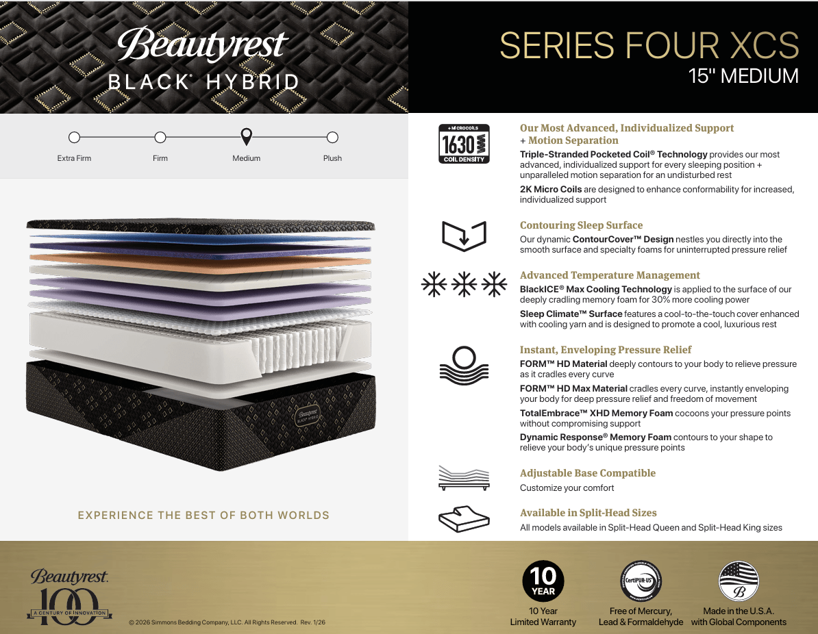 Beautyrest Black XCS Series Four Medium Hybrid Mattress - Prioka