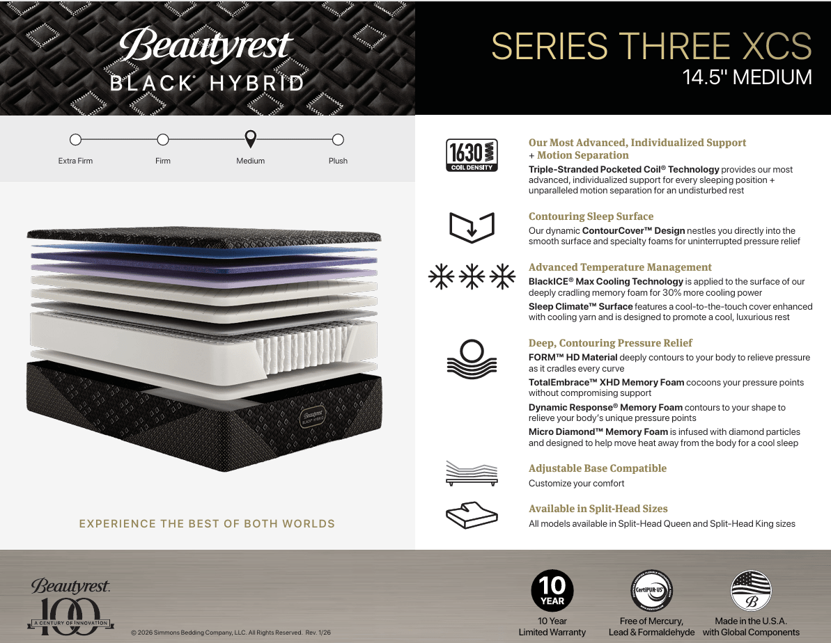 Beautyrest Black XCS Series Three Medium Hybrid Mattress - Prioka