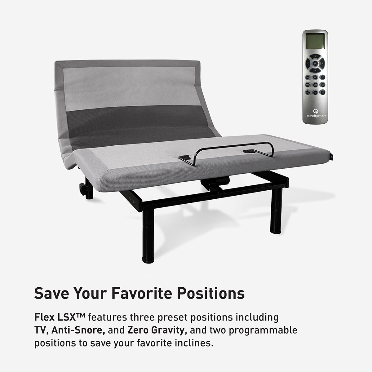 Bedgear Flex LSX Adjustable Base - 4-Motor Articulation with Bluetooth Audio & Massage - Prioka