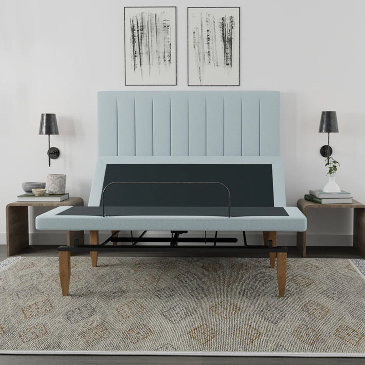 Bedplanet Alex Adjustable Base with Headboard - Zero-Clearance & Wireless Remote - Prioka