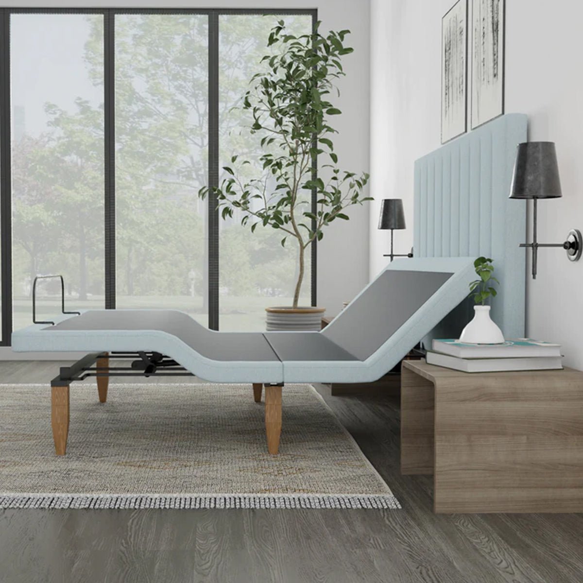 Bedplanet Alex Adjustable Base with Headboard - Zero-Clearance & Wireless Remote - Prioka