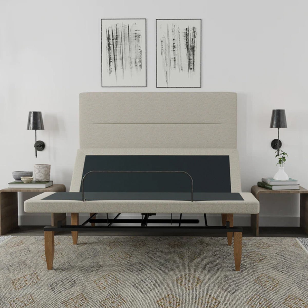 Bedplanet Taylor Adjustable Base with Headboard - Zero-Clearance & Wireless Remote - Prioka