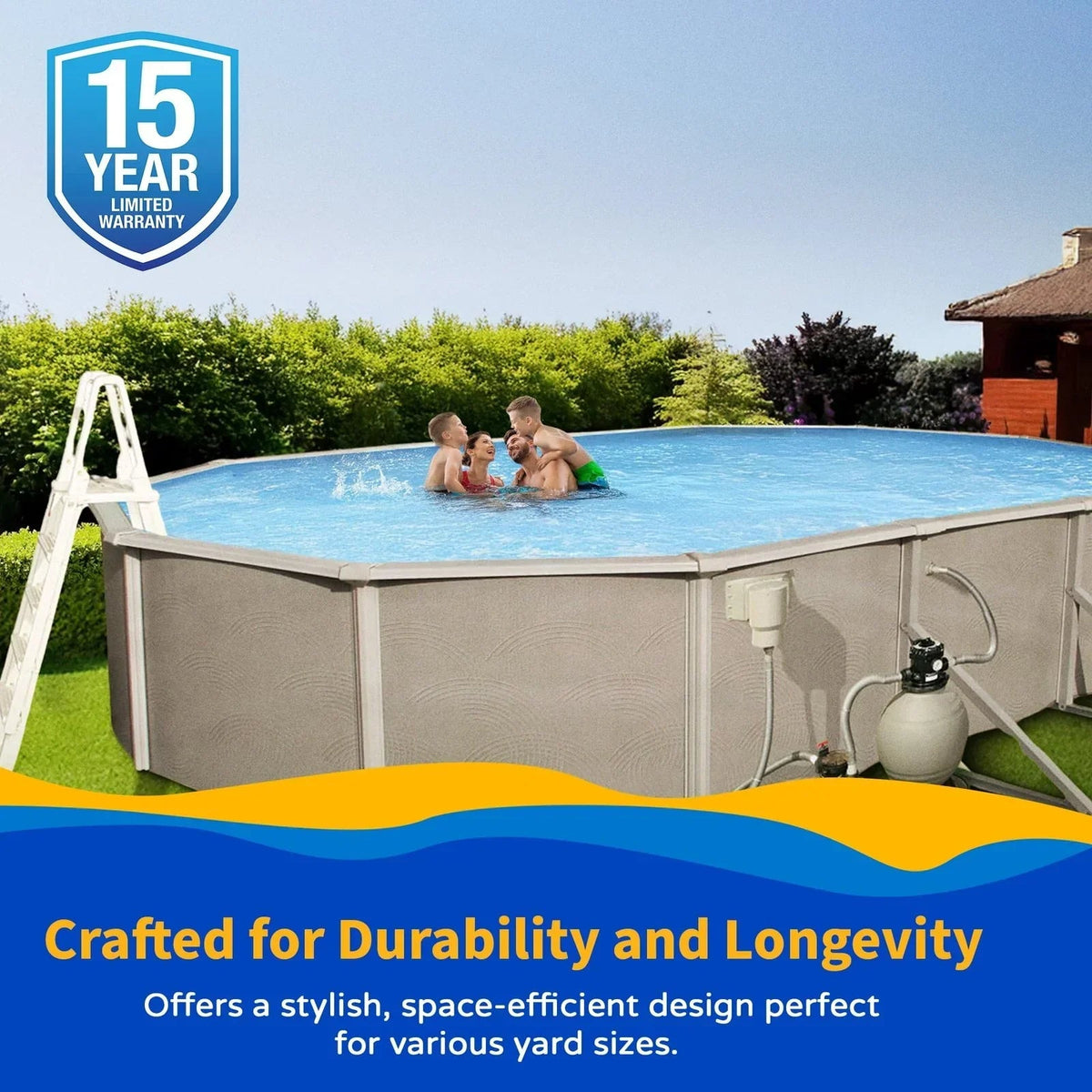 Belize 12-ft x 24-ft Oval 52-in Deep 6-in Top Rail Metal Wall Swimming Pool Package - Prioka