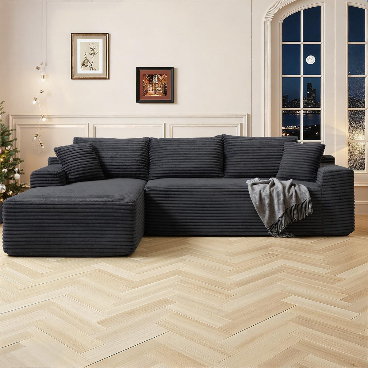 Bergenfield Furniture Cloud Sectional Couch Modern Modular Sectional Sofa Deep Seat Corduroy - Prioka