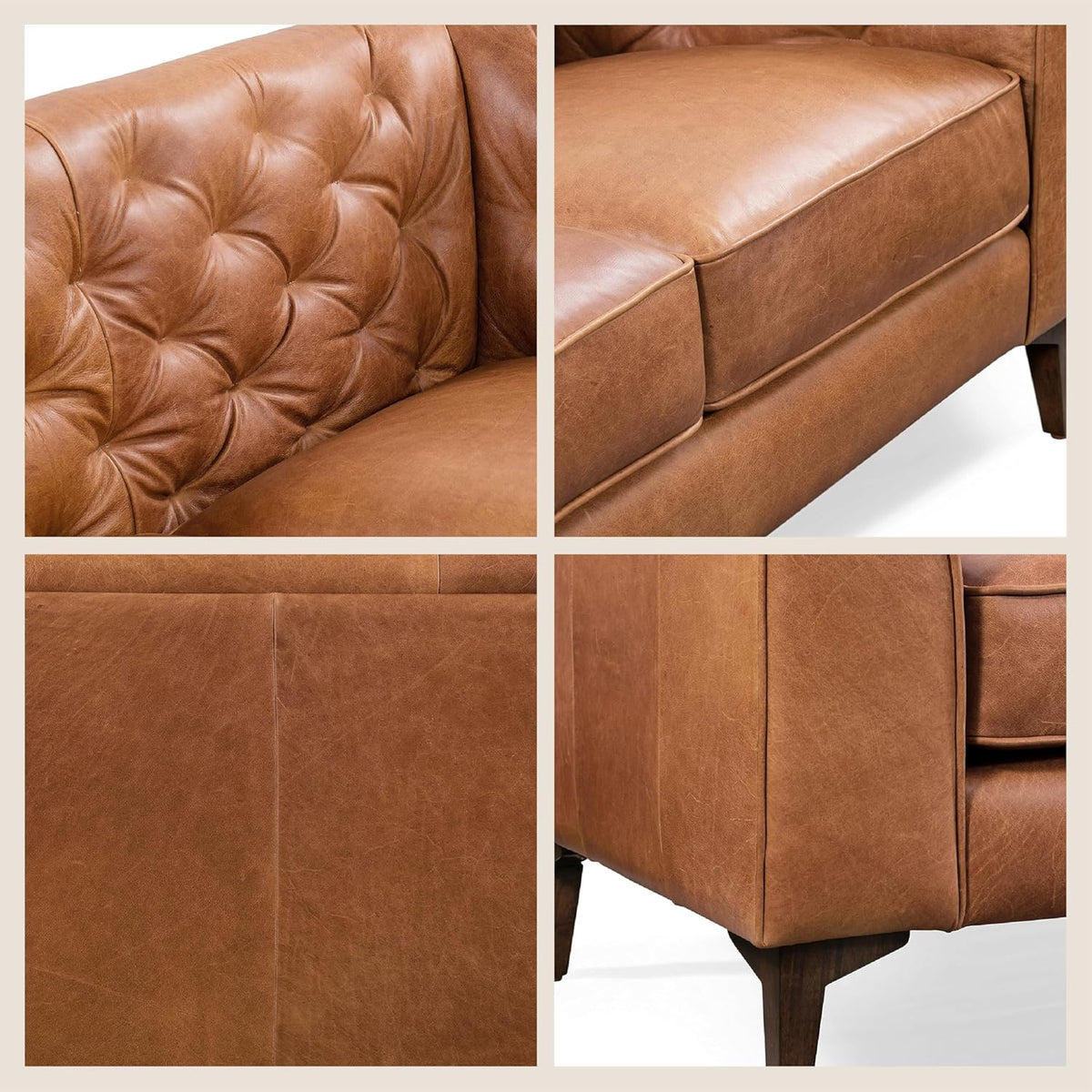 Bergenfield Furniture Full Grain Italian Leather Sofa Tufted Back Feather Down Comfort Solid Wood - Prioka