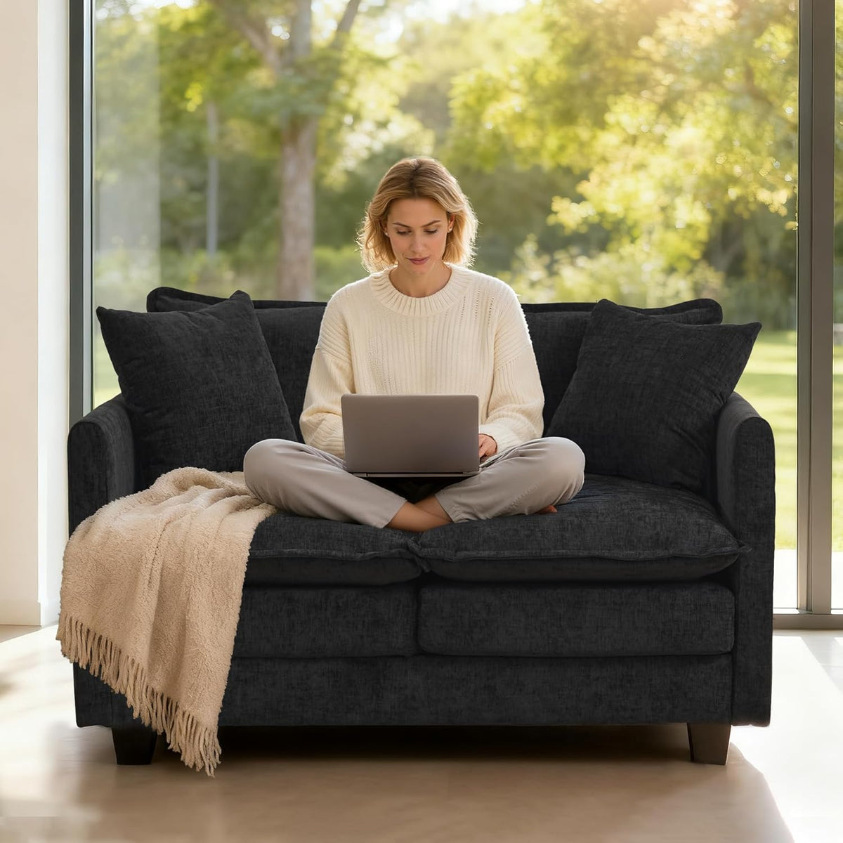 Bergenfield Furniture Loveseat Sofa Cloud Couch 50 Inch Modern 2 Seat Deep Seat Sofa with Pillows - Prioka