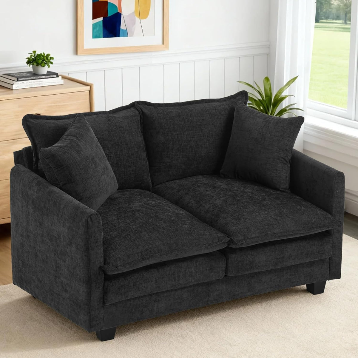 Bergenfield Furniture Loveseat Sofa Cloud Couch 50 Inch Modern 2 Seat Deep Seat Sofa with Pillows - Prioka