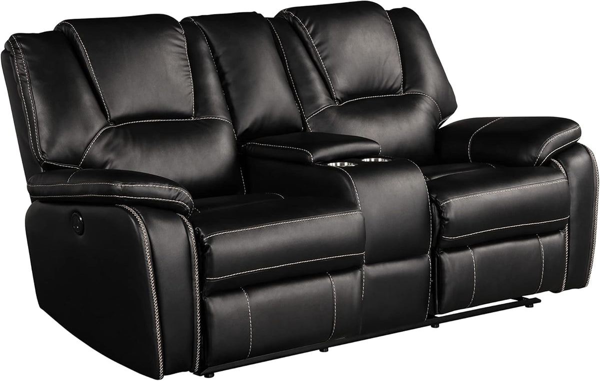 Bergenfield Furniture Manual Recliner Sofa Set Bonded Leather Reclining Loveseat Couch Living Room Black - Prioka