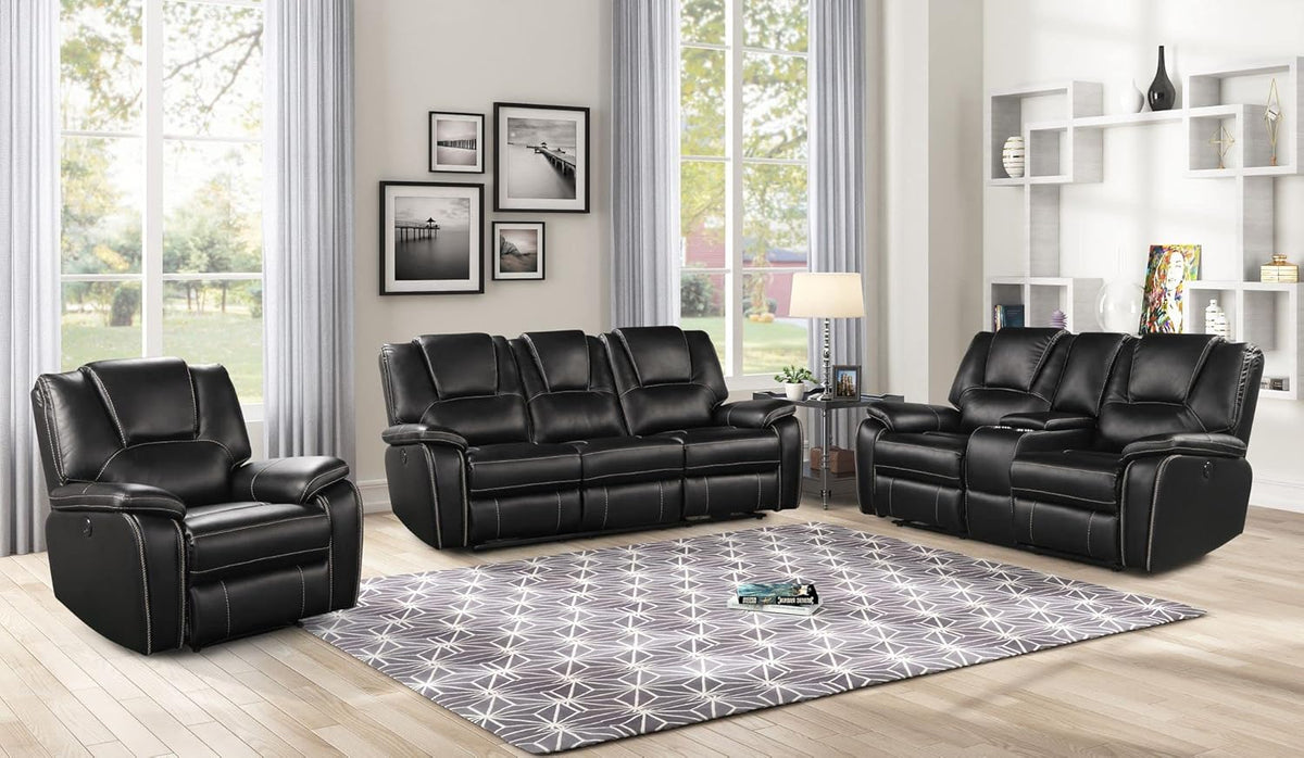 Bergenfield Furniture Manual Recliner Sofa Set Bonded Leather Reclining Loveseat Couch Living Room Black - Prioka