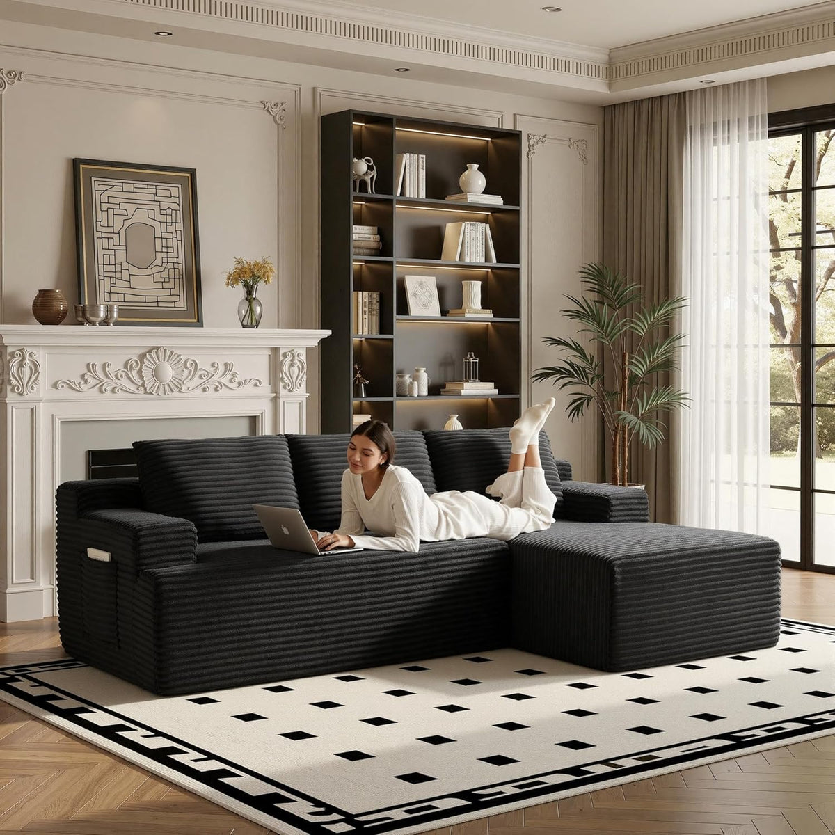 Bergenfield Furniture Sectional Couch Cloud Sofa L Shaped Upholstered Modular Sectional Couch with Chaise Boneless Modern Living Room Sofa - Prioka