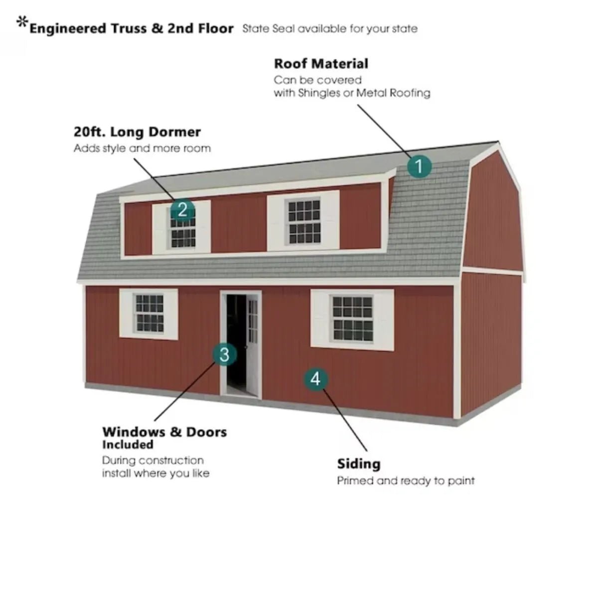 Best Barns Camp Reynolds 16 x 32 ft. Gambrel Wood 2-Story Outdoor Storage Shed Kit - Prioka