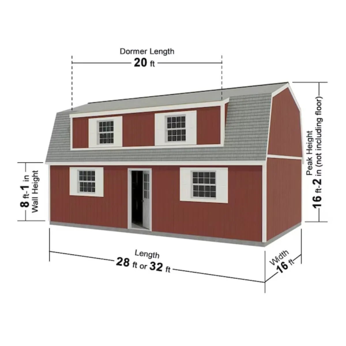 Best Barns Camp Reynolds 16 x 32 ft. Gambrel Wood 2-Story Outdoor Storage Shed Kit - Prioka