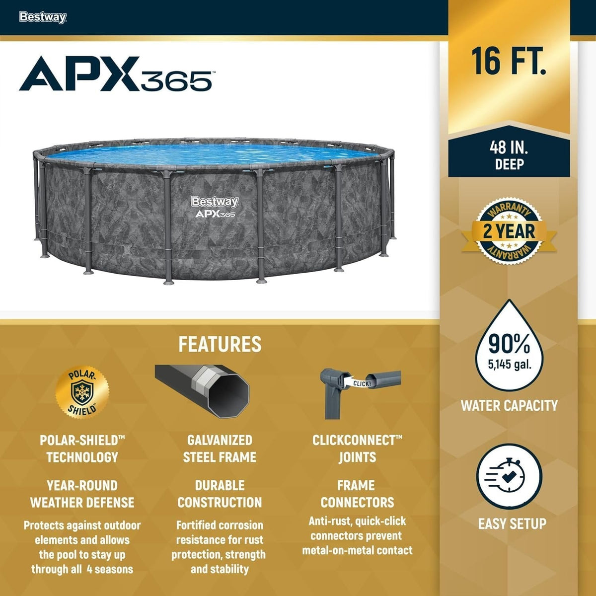 Bestway APX 365 16ft x 48 inches Round Above Ground Pool Set - Prioka