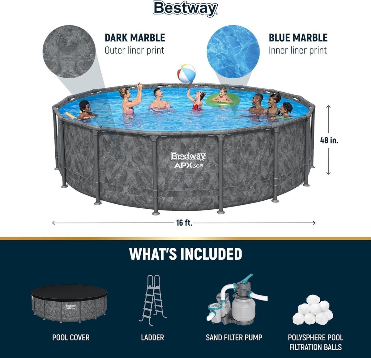 Bestway APX 365 16ft x 48 inches Round Above Ground Pool Set - Prioka