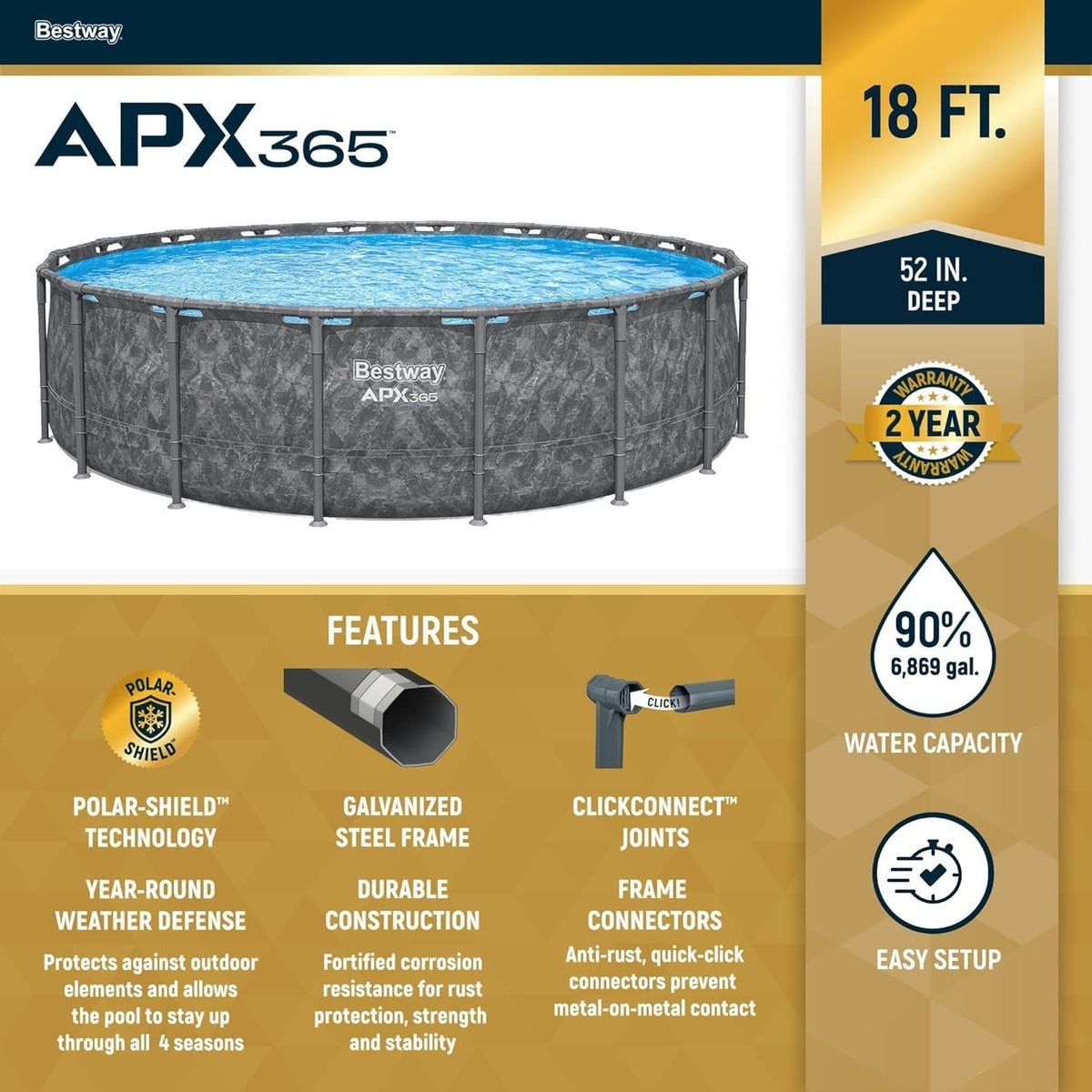 Bestway APX 365 18’x52″ Round Above Ground Swimming Pool Set with Pump &038; Ladder - Prioka