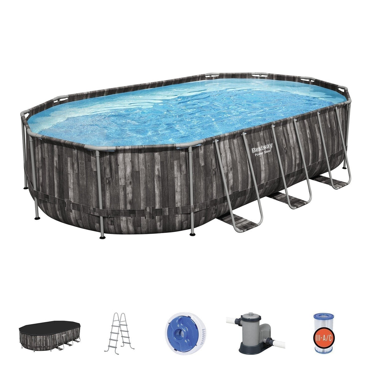 Bestway Power Steel 20′ x 12′ x 48″ Oval Above Ground Outdoor Swimming Pool Set - Prioka