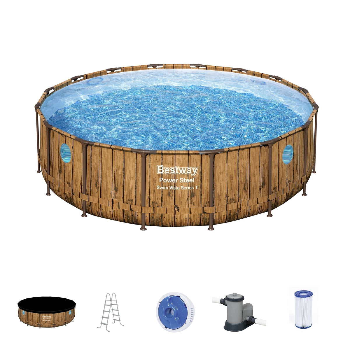 Bestway Power Steel Swim Vista 16' x 48" Round Above Ground Swimming Pool Set - Prioka