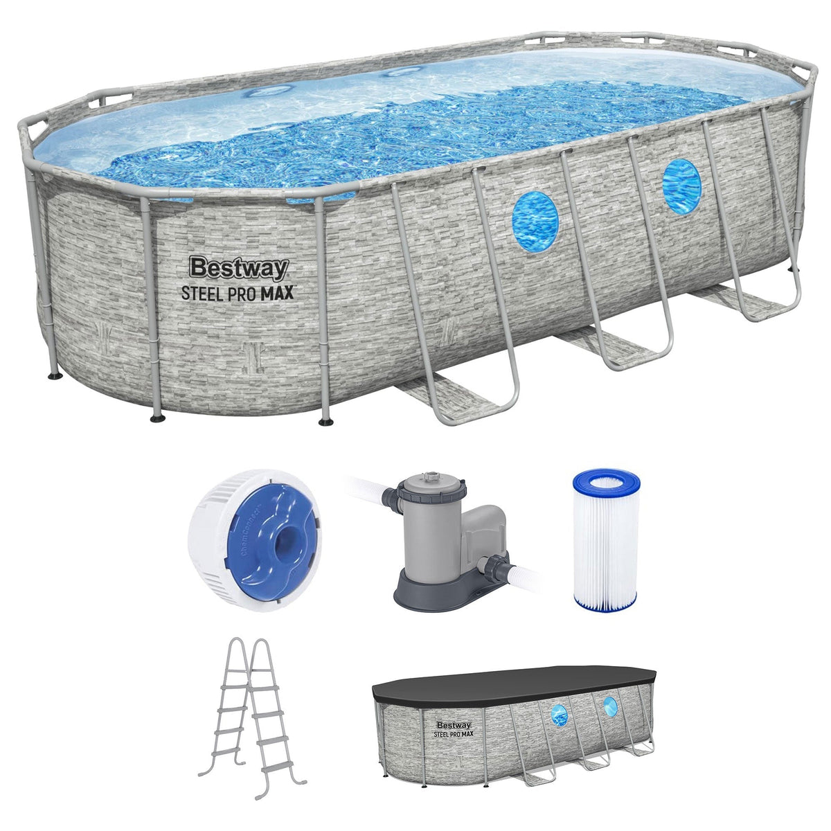 Bestway Power Steel Swim Vista 18' x 9' x 48" Above Ground Swimming Pool Set - Prioka