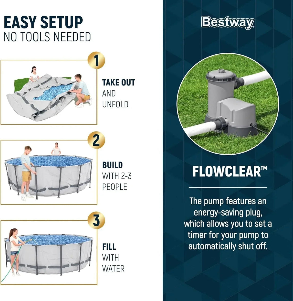Bestway Steel Pro MAX 16 Foot x 48 Inch Round Metal Frame Above Ground Outdoor Swimming Pool Sets - Prioka