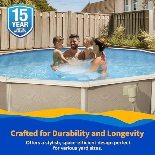 Blue Wave Belize 15-Feet Round 52-Inch Deep 6-Inch Top Rail Metal Wall Swimming Pool Packages - Prioka