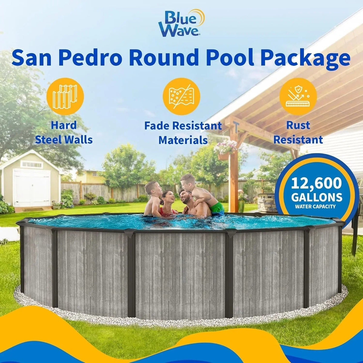 Blue Wave San Pedro 24-ft Round 52-in Deep 6-in Top Rail Above Ground Steel Wall Swimming Pools - Prioka