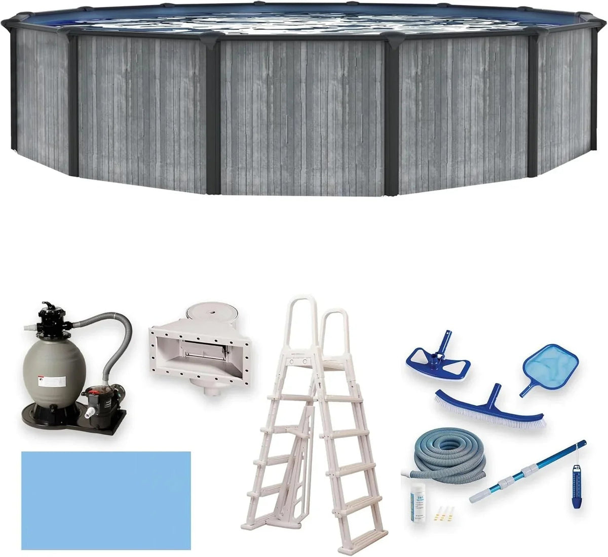 Blue Wave San Pedro 24-ft Round 52-in Deep 6-in Top Rail Above Ground Steel Wall Swimming Pools - Prioka