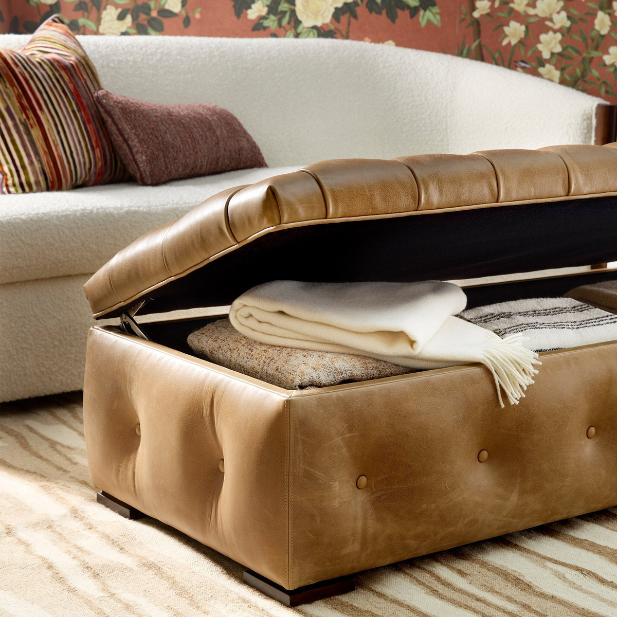 Bradley Leather Storage Ottoman - Prioka