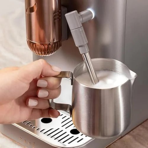 Café Affetto Automatic Espresso Machine + Milk Frother | Built-In & Adjustable Espresso Bean Grinders | One-Touch Brew in 90 Seconds | Steel Silver, 1.2 Liter, (C7CEBBS2RS3) - Prioka