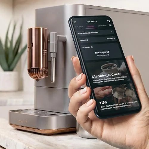 Café Affetto Automatic Espresso Machine + Milk Frother | Built-In & Adjustable Espresso Bean Grinders | One-Touch Brew in 90 Seconds | Steel Silver, 1.2 Liter, (C7CEBBS2RS3) - Prioka