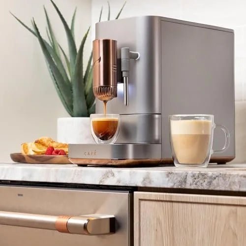 Café Affetto Automatic Espresso Machine + Milk Frother | Built-In & Adjustable Espresso Bean Grinders | One-Touch Brew in 90 Seconds | Steel Silver, 1.2 Liter, (C7CEBBS2RS3) - Prioka