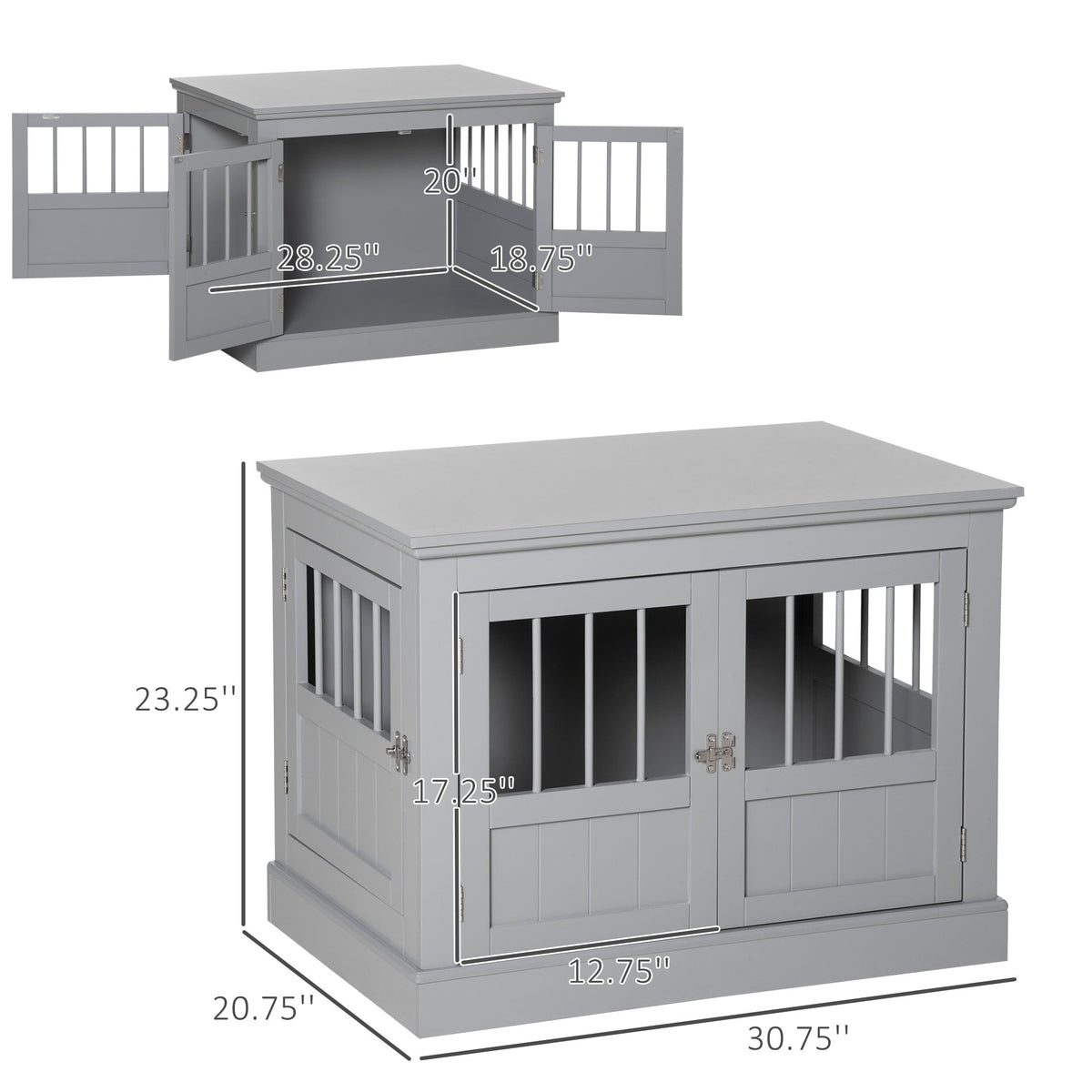Cat Litter Box Enclosure with Magnetic Doors, Cat Washroom Nightstand with Large Top, Hidden Litter Box Side Table with Latches, Dark Grey - Prioka