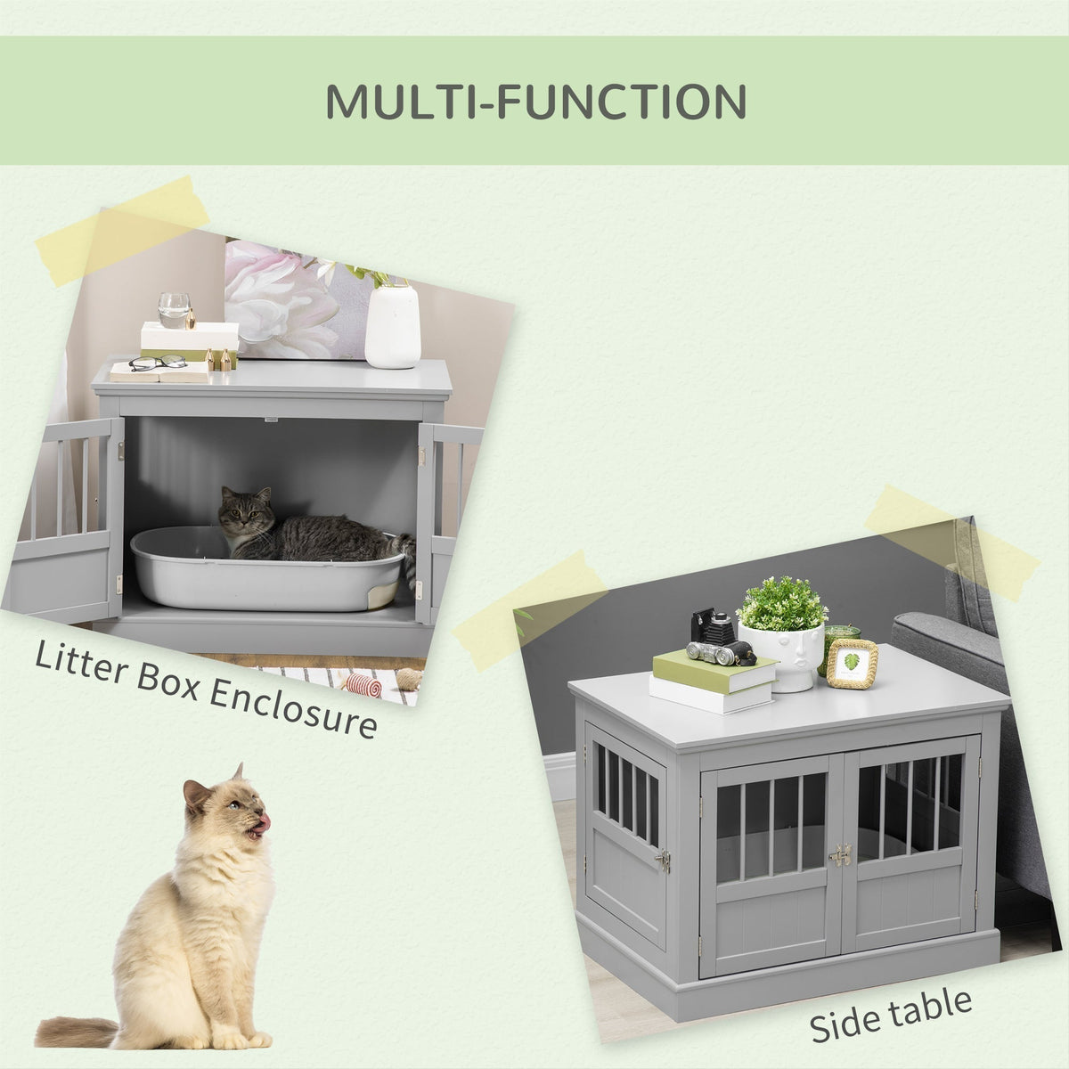 Cat Litter Box Enclosure with Magnetic Doors, Cat Washroom Nightstand with Large Top, Hidden Litter Box Side Table with Latches, Dark Grey - Prioka